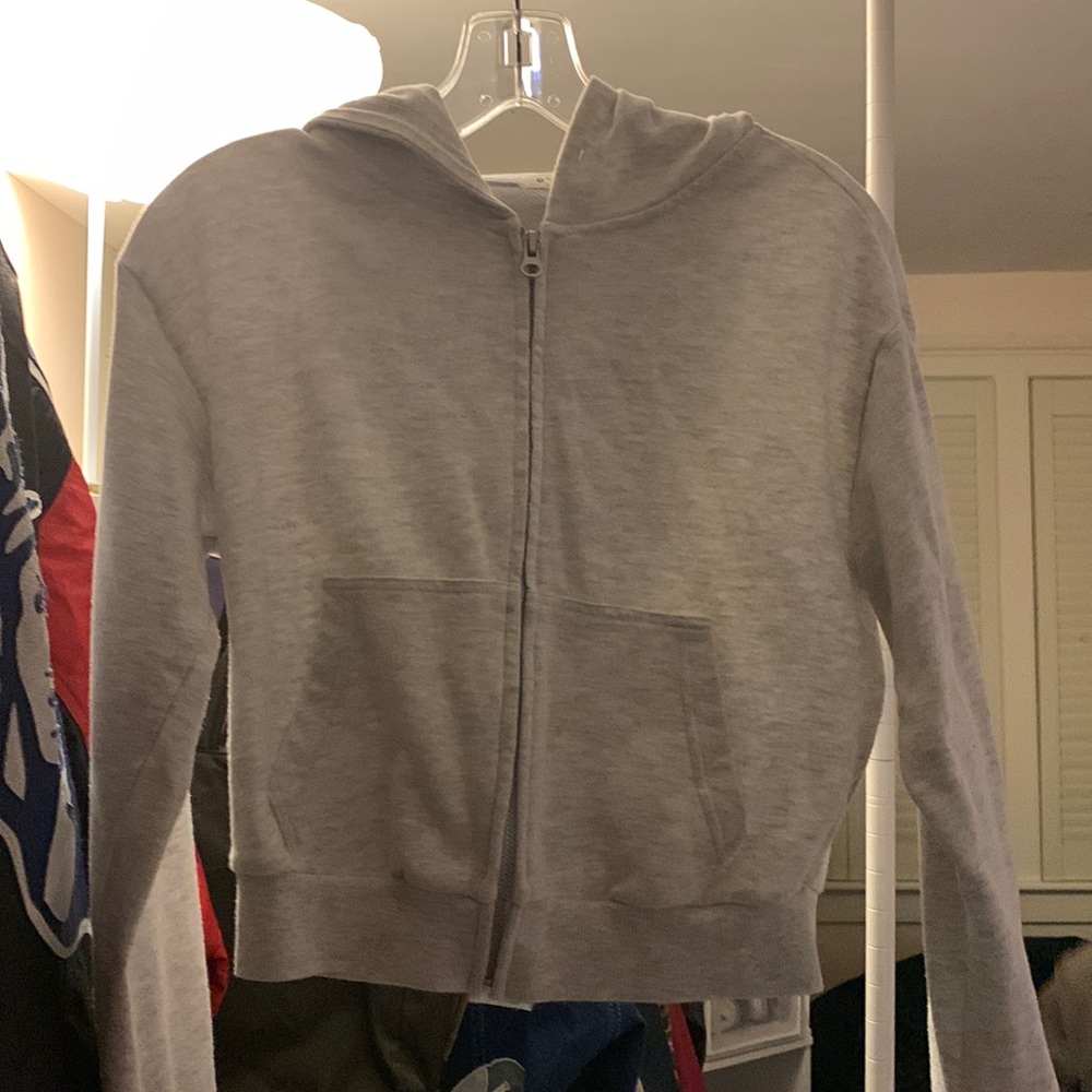 NWOT cropped light grey sweat jacket